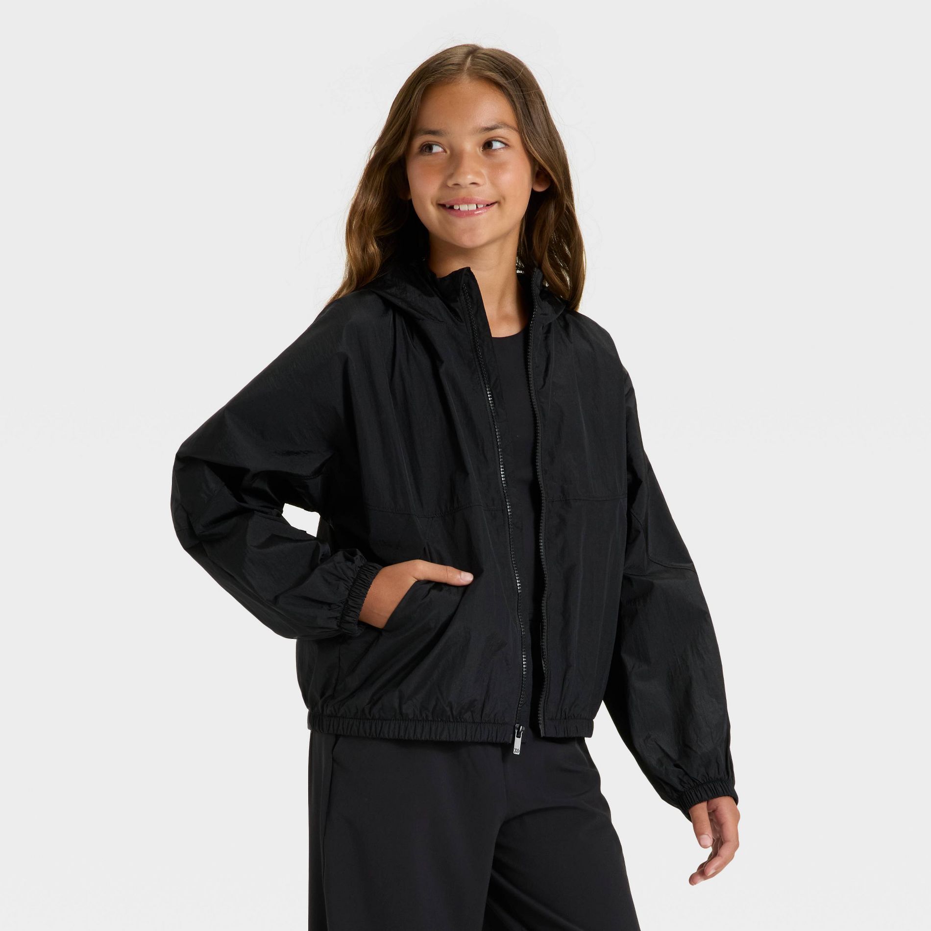 Girls' Solid Windbreaker Jacket - All In Motion™