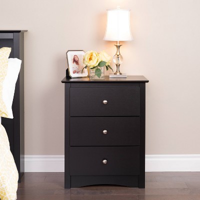 Black 3-Drawer Modern Nightstand with Nickel Knobs