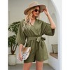 Rompers for Women 2023 Summer Casual V Neck Short Jumpsuits Belted Wrap Flared Half Sleeve Waist Tie Romper - 3 of 4