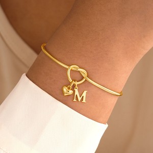 Turandoss 18K Gold Initial Bracelets for Women Girls - Dainty Heart Charm Bracelet, Knot Bridesmaid Bracelet, Proposal Flower Girl Gifts for Wedding - 1 of 4