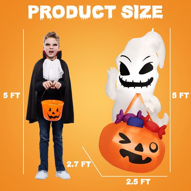 Presence 5FT Halloween Inflatable Decor - Ghost Holding Trick Or Treat Bag, 2 of 9
