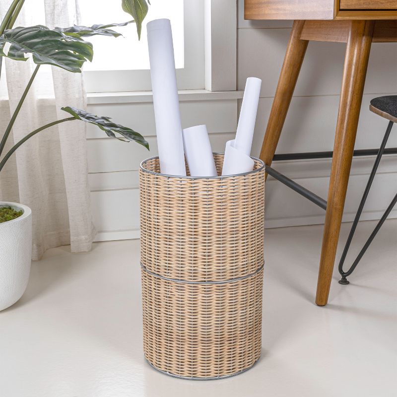happimess Cecil Modern 4.13-Gallon Faux Wicker Cylinder Waste Basket, 5 of 9