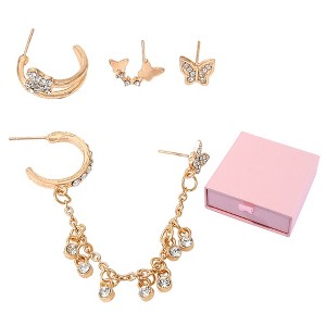 Fairy Princess 4-Piece Earrings Set - Butterfly Tassel Zirconia Stone Ear Rings with Fake Lip Piercing – A Vintage Style Jewelry Set - 1 of 4