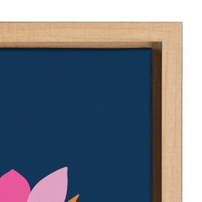 Mid-Century Modern Tropical Floral Canvas Art with Natural Frame