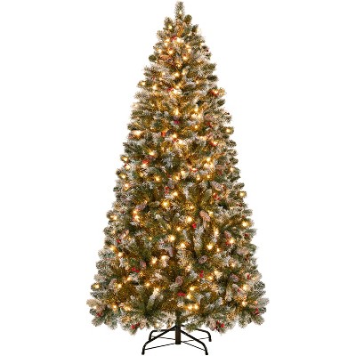 Yaheetech 6Ft/7.5Ft Pre-lit Frosted Artificial Christmas Tree