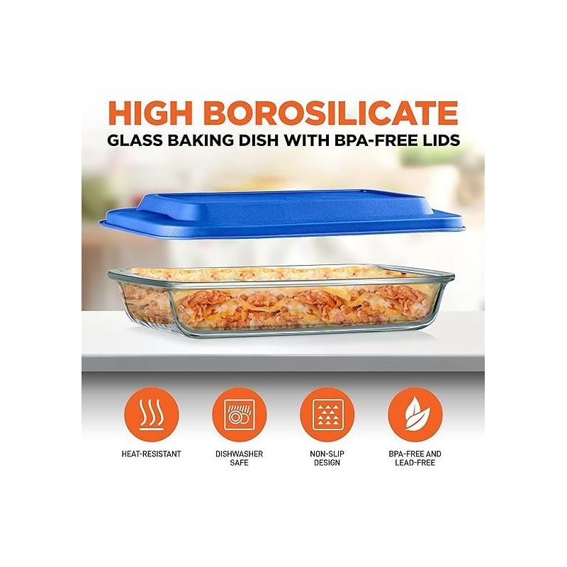 SereneLife Rectangular Glass Bakeware Set - 4 Sets of High Borosilicate with PE Lid, Heat-Resistant, Blue, 4 of 8