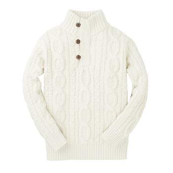 Hope & Henry Boys' Mock Neck Cable Sweater with Buttons, Infant
