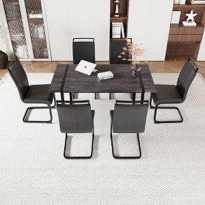 7-Piece Extendable Dining Set with Rectangle Kitchen Table and 6 PU Armless Chairs - 1 of 4