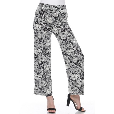 Women's Floral Paisley Wide Leg Palazzo Pants Black Small - White Mark