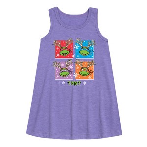 Girls' - Teenage Mutant Ninja Turtles - Reindeer Turtles Graphic Sleeveless Aline Dress - 1 of 3
