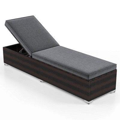 Tangkula Outdoor Chaise Lounge w/ Long Seat Cushion Heavy-Duty Metal Frame
