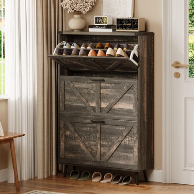 Narrow Slim Freestanding Rack Cabinet, Shoe Organizer Cabinet for Entryway