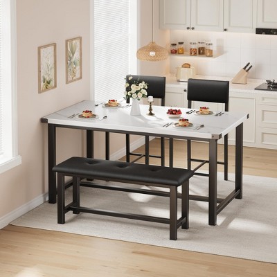 Dining Table Set for 4, Kitchen Table with 2 Upholstered Chairs and Bench, Wood Kitchen Dining Room Set, for Small Space, Apartment, Home, Kitchen