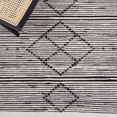 Black and White Handwoven Wool Cotton Striped 3' x 5' Area Rug