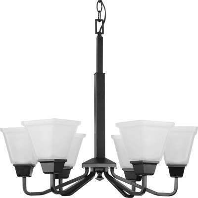 Progress Lighting, Clifton Heights, 6-Light Chandelier, Matte Black, Etched Glass Shades