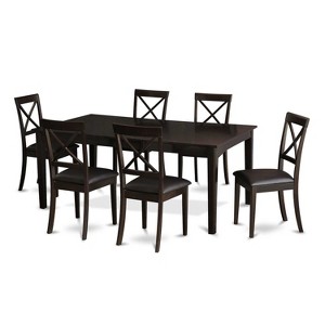 7 Piece Dining Set - Kitchen Table with Pedestal & Faux Leather Chairs - 42x72 Inch - 1 of 4