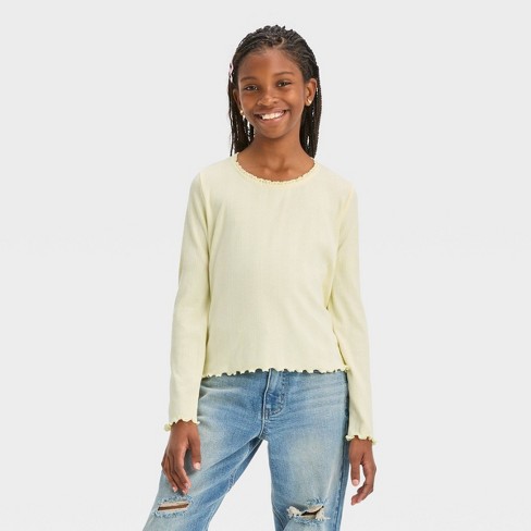 Girls' Long Sleeve Lace Trim T-shirt - Art Class™ Yellow Xl : Target