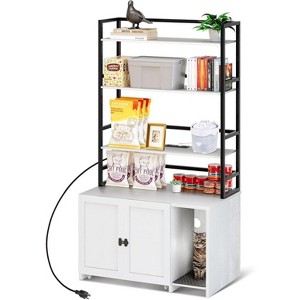 Cat Litter Box Enclosure Furniture with Shelves, Wooden Hidden Cat Litter Box Enclosure Furniture with 2 Door, Sockets and Pull Out Tray - 1 of 4