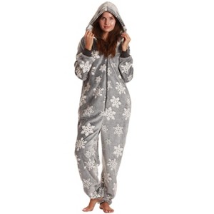 Just Love Womens One Piece Winter Holiday Adult Bodysuit Faux Shearling Lined Hoody Xmas Pajamas - 1 of 4