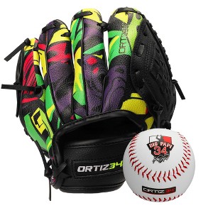 Ortiz34 9" Graffiti Youth T-Ball Glove, Right Hand Throw, Easy Close, No Break-In, Lightweight, Green/Purple - 1 of 4
