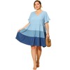 Agnes Orinda Women's Plus Size Color Block Ruffle Short Sleeve Flowy Chambray Mini Babydoll Dress - 3 of 4