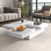 39.4" Sliding Top Coffee Table, Slide Table With 4 Storage Compartments, Farmhouse Square Marble Veneer Coffee Table With Large Storage Spaces - 2 of 4