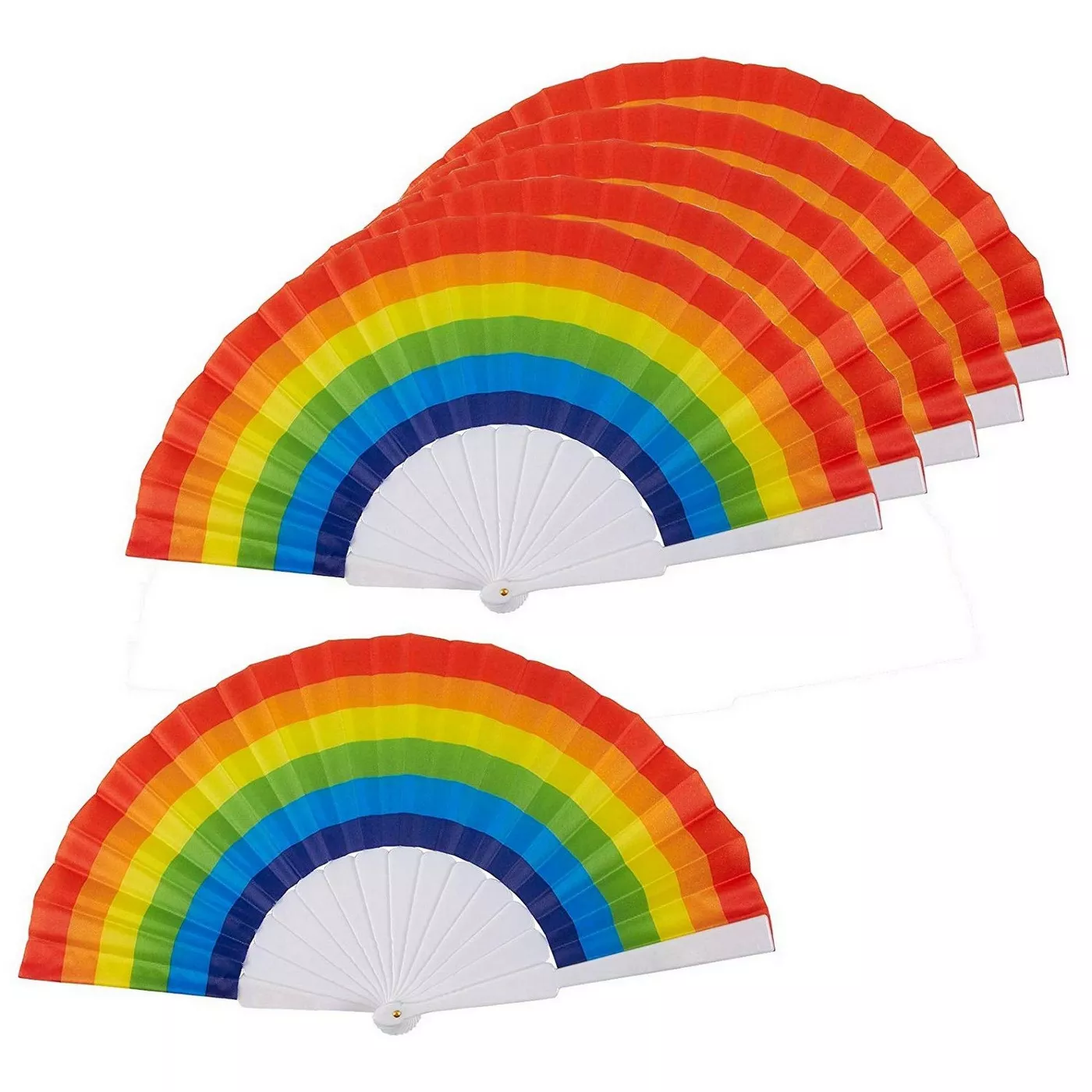 Juvale 6 Pack Folding Fan for Pride Parades, Rainbow Paper fans, LGBTQ accessories, 9 In - image 1 of 7
