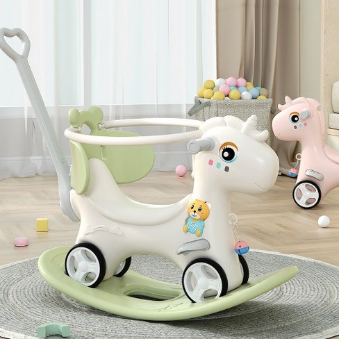 Rocking Horse For Toddlers Balance Bike Ride On Toys With Push Handle Backrest And Balance Board For Baby Green Target