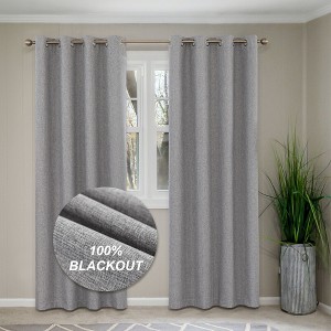 Awesome Home  100% Blackout Linen Texture Curtains with Grommet Top, 2 Panels - 1 of 4