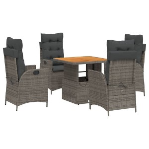 vidaXL 5 Piece Patio Dining Set with Cushions - Gray Poly Rattan Outdoor Reclining Chairs and Adjustable Lift-Up Table for Garden, Backyard, and Patio - 1 of 4