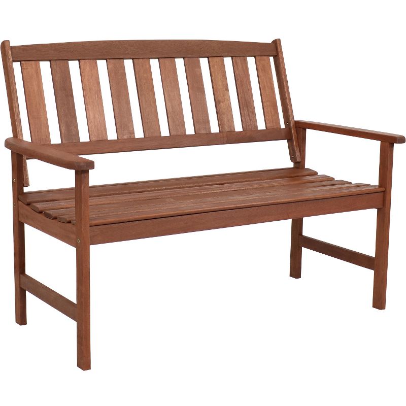 Sunnydaze Outdoor Meranti Wood with Teak Oil Finish Modern Rustic Wooden 2-Person Bench Seat - Brown, 1 of 11