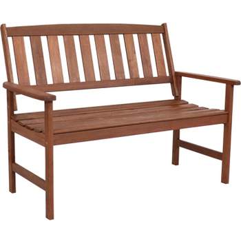 Sunnydaze Outdoor Meranti Wood with Teak Oil Finish Modern Rustic Wooden 2-Person Bench Seat - Brown