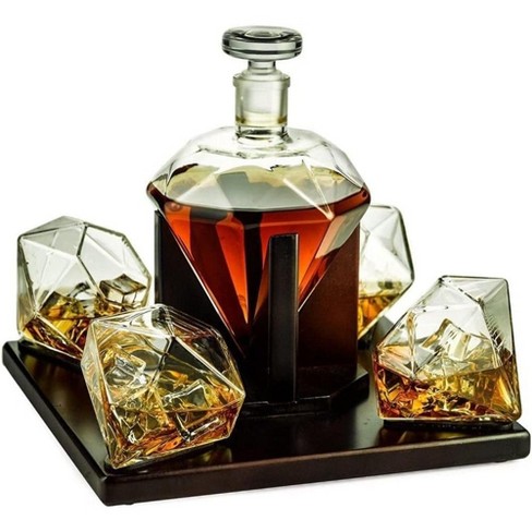 Decanter & Amber Diamond Wine Glass Set