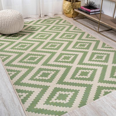 Mediterranean Geometric Green/Cream 4' x 6' Reversible Indoor/Outdoor Rug