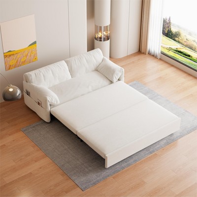 LOVMOR 63.8" Queen Pull Out Sofa Bed, 3-in-1 Convertible Sleeper Sofa with Side Storage,Multi-Functional Velvet Loveseat Bed