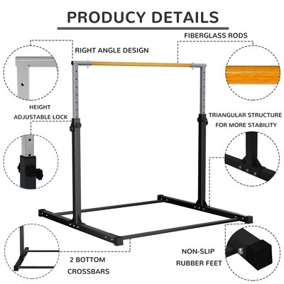 Adjustable Black and Yellow Steel Gymnastics Bar for Kids