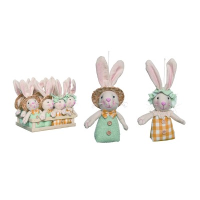 Transpac Polyester 9.75 in. Multicolor Easter Plush Cottage Bunnies In Crate Set of 12