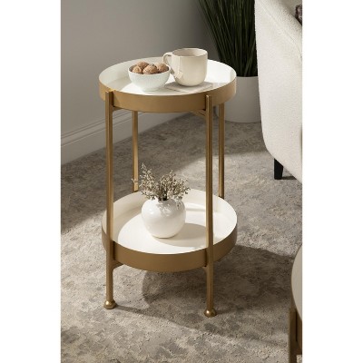 Nira Round Gold Metal Two-Tier Side Table