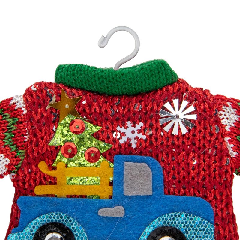 Northlight 9" Red Ugly Sweater on a Hanger with a Truck Design Christmas Ornament, 5 of 6
