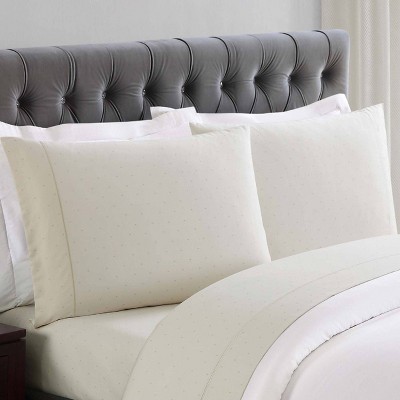 Standard 310 Thread Count Classic Dot Printed Cotton Pillowcase Set Almond Milk - Charisma