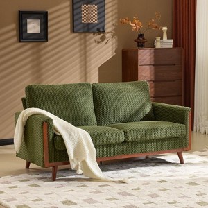 Karl Home |Modern Farmhouse Velvet Upholstery Loveseat With Solid Wood Frame Compact 2-Seater Couch For Small Space - 1 of 4