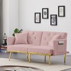 Velvet Futon Sofa Bed, Convertible Sofa Bed With Adjustable Backrest, Loveseat Sleeper Bed With 6 Metal Legs, Modern Futon Couch For Living Room - 2 of 4