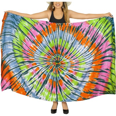 LA LEELA Women's Long Holiday Beachwear Swimsuit Pareo Sarong Swimwear Wrap Cover up Wraps One Size Multicolored, Tie Dye Design