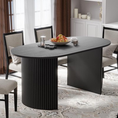 PexFix 67" x 33.5" Solid Wood Oval Dining Table Modern Kitchen Table Farmhouse Style with Solid Wave Legs for Living Room Kitchen Home Office Black