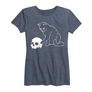 Women's - Instant Message - Cat Playing with Skull Short Sleeve Graphic T-Shirt - 1 of 4
