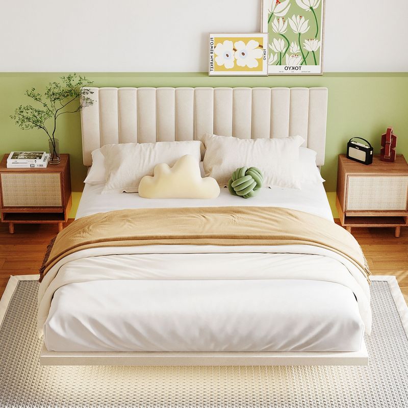 Queen Size Upholstered Floating Velvet Platform Bed with Sensor Light and Headboard-ModernLuxe, 2 of 13