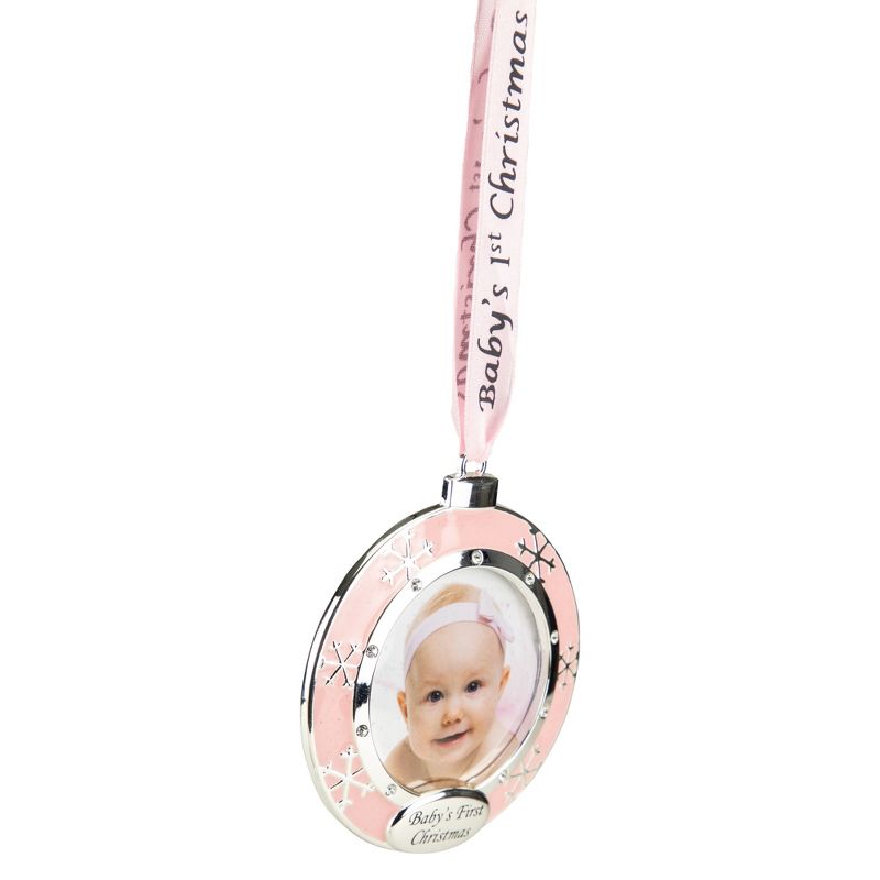 Northlight 3" Pink Silver-Plated Baby's First Christmas Photo Ornament with European Crystals, 4 of 5
