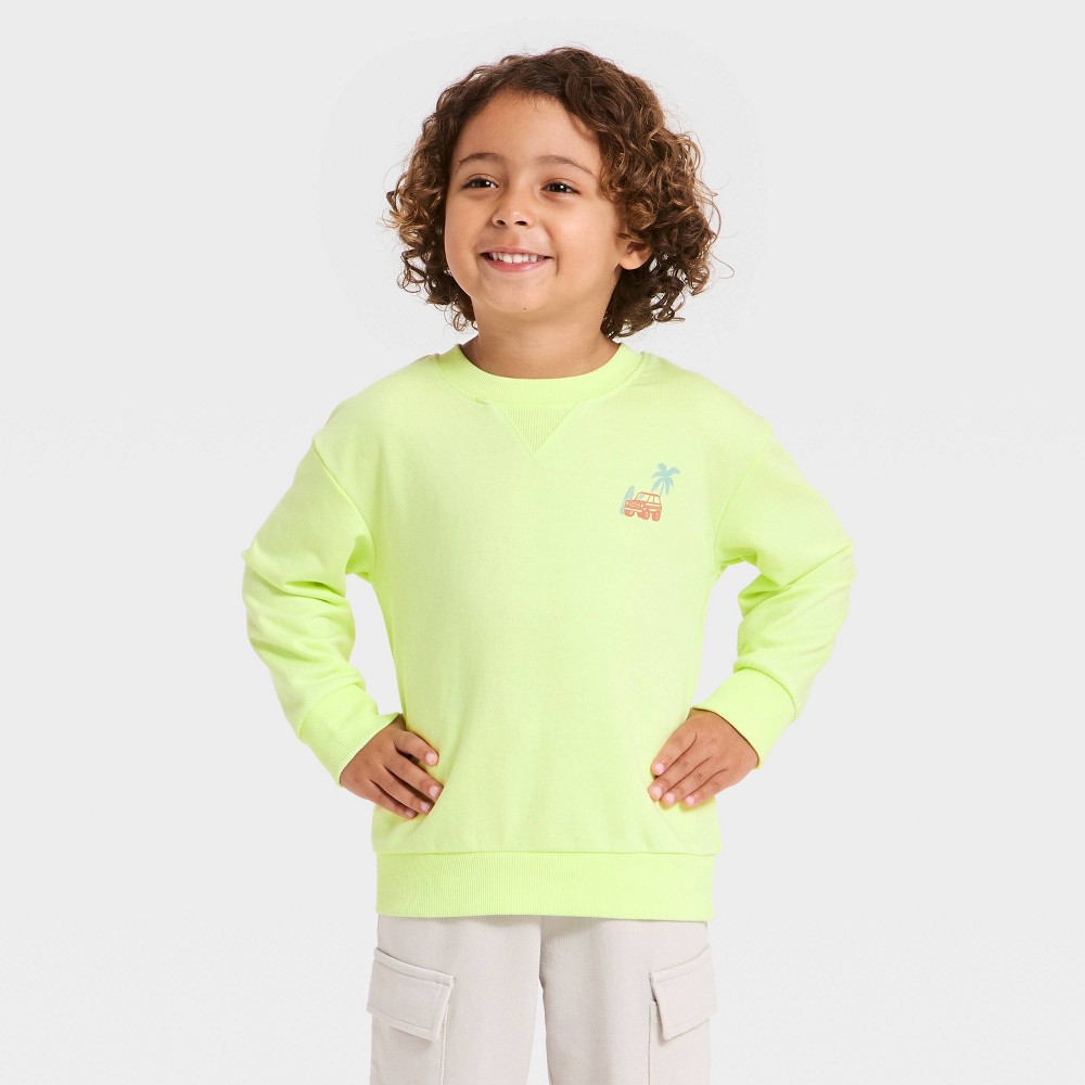 Toddler Boys' Dune Buggy French Terry Crewneck Sweater - Cat & Jack™ Lemon Yellow 5T
