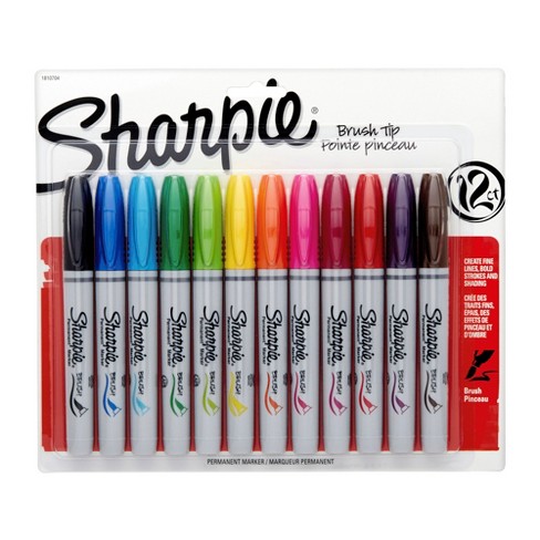 Sharpie Permanent Marker, Brush Tip, Assorted Color, Set of 12