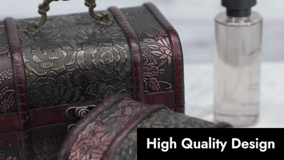 Vintage Style Wooden Treasure Chest Boxes with Floral Motifs, Set of 3